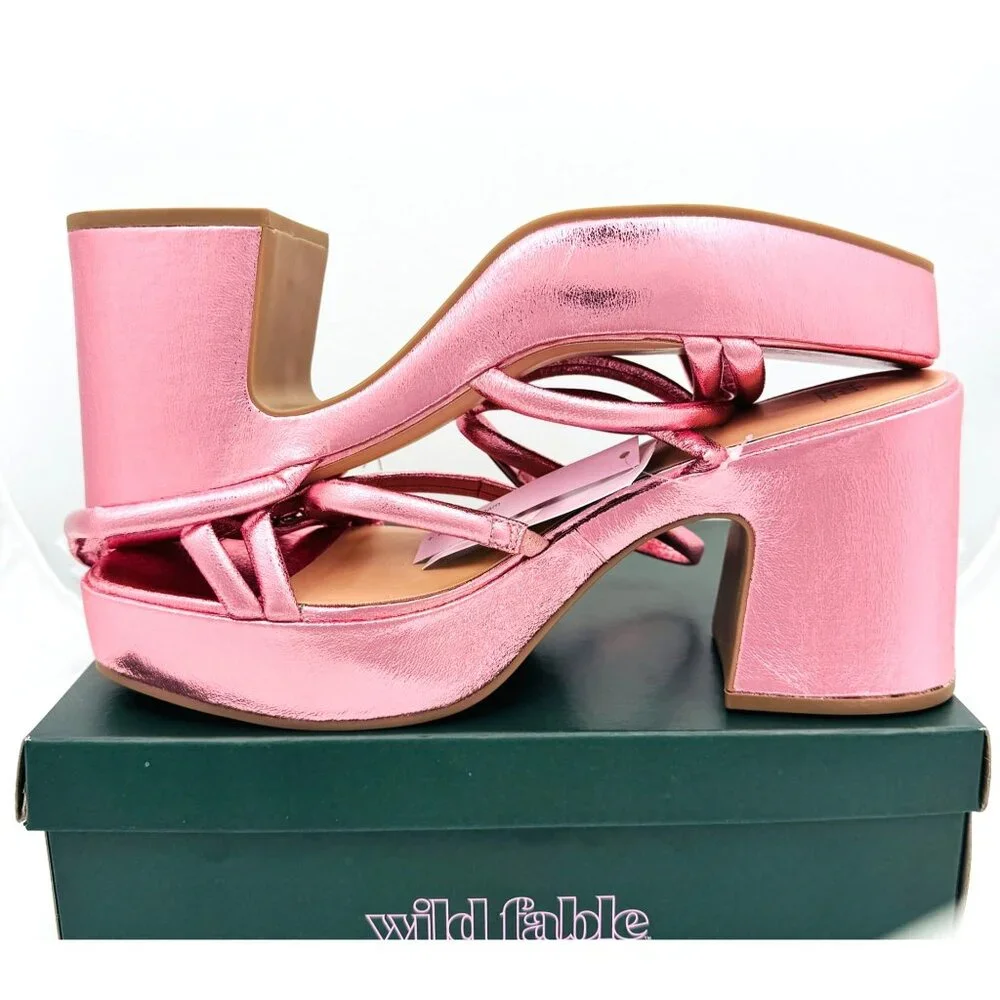 Wild Fable Heels Womens 14 Pink Memory Foam Strappy Block Platform NIB